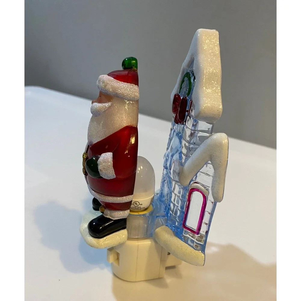 Santa‎ Claus Christmas Night Light Plug In Holiday Decor Glitter Snow Cottage
